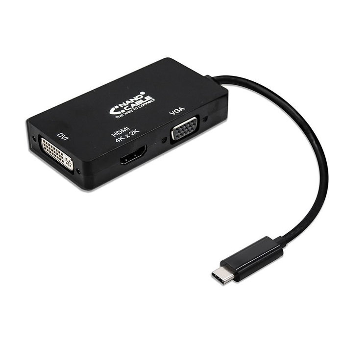 Nanocable Conversor USB-C a VGA/DVI/HDMI 3 en 1 Negro Nanocable Conversor USB-C a VGA/DVI/HDMI 3 en 1 Negro